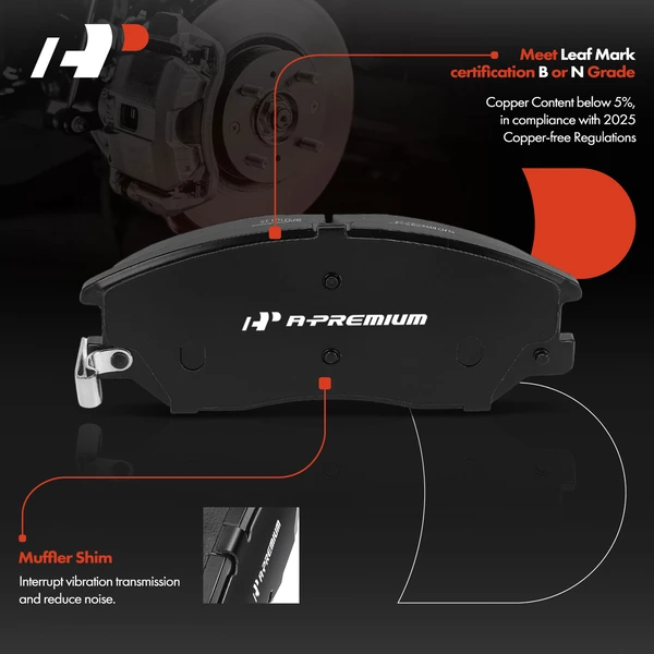 4 Pcs Front Ceramic Brake Pads with Hardware for Kia Amanti 2004-2006 Hyundai XG350