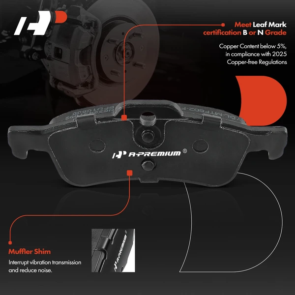 4 Pcs Rear Ceramic Brake Pads for Mini Cooper 2002-2008 L4 1.6L