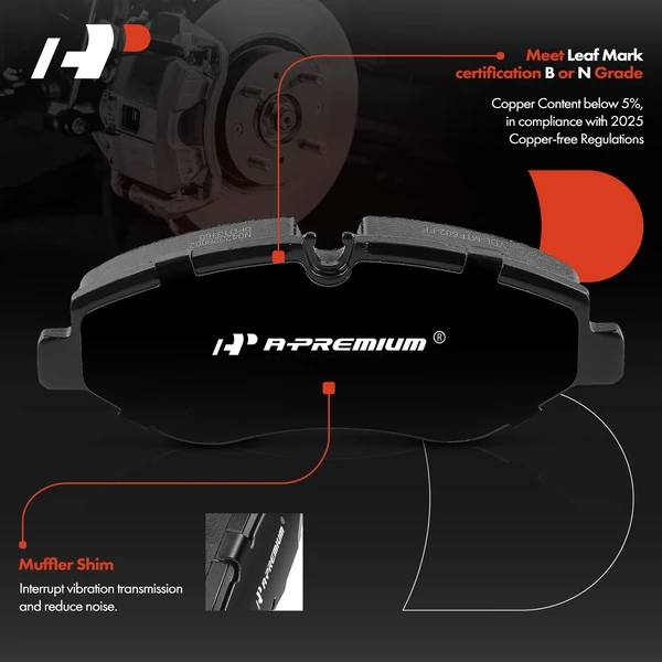 4 Pcs Front Ceramic Brake Pads for Dodge Sprinter 2500 2007-2009 Mercedes Benz
