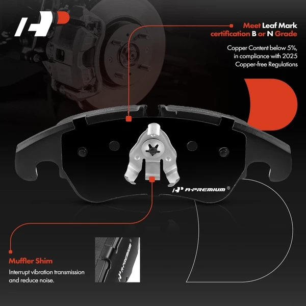 4 Pcs Front Ceramic Brake Pads for Audi A4 A4 Allroad A4 Quattro A5 A5 Quattro