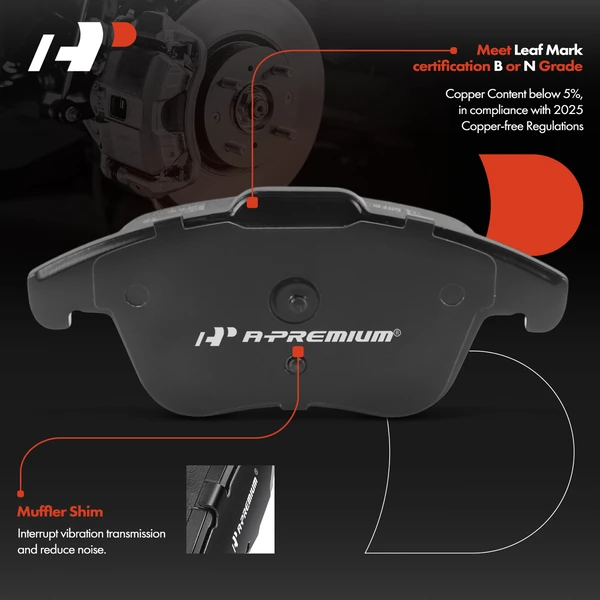 4 Pcs Front Ceramic Brake Pad for Volkswagen Passat 2012-2021 Tiguan Audi