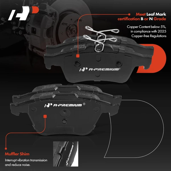 8 Pcs Front & Rear Ceramic Brake Pads for Jaguar XF 2010-2015 XJ 2011-2016 XK 2012-2015 XKR