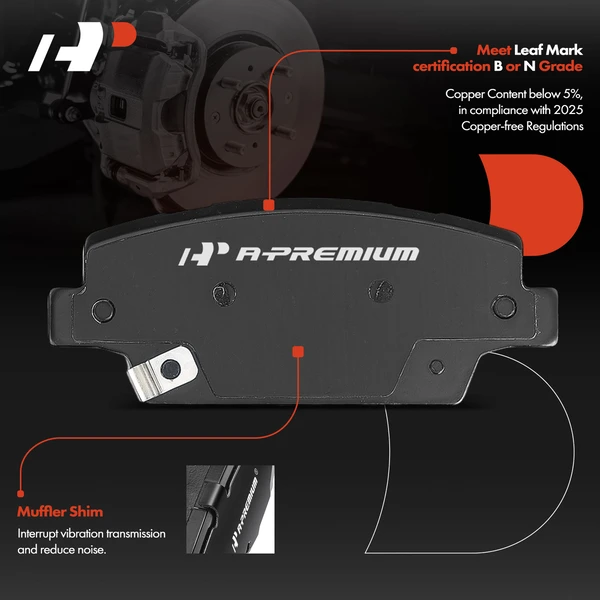 4 Pcs Rear Ceramic Brake Pad for Kia Cadenza 2017-2020 V6 3.3L