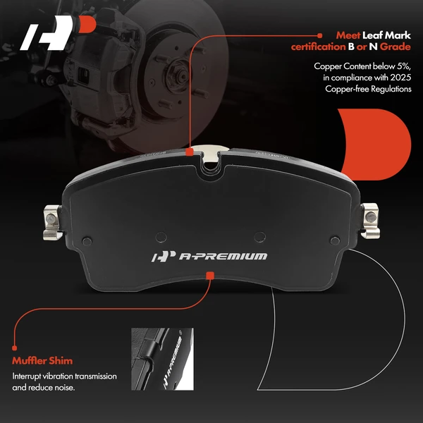 4 Pcs Front Ceramic Brake Pads with Hardware for Land Rover Range Rover Jaguar E-Pace