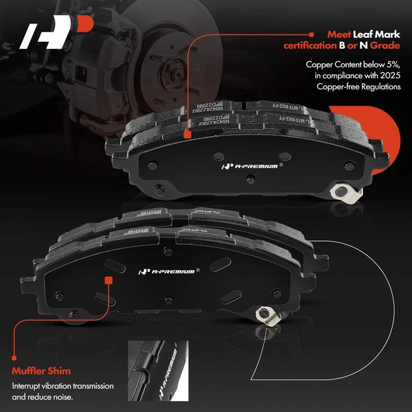 8 Pcs Front & Rear Ceramic Brake Pads for Ford Ranger 2019-2023