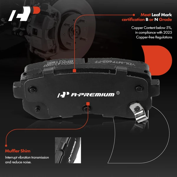 4 Pcs Rear Ceramic Brake Pads for Hyundai Kona 18-23