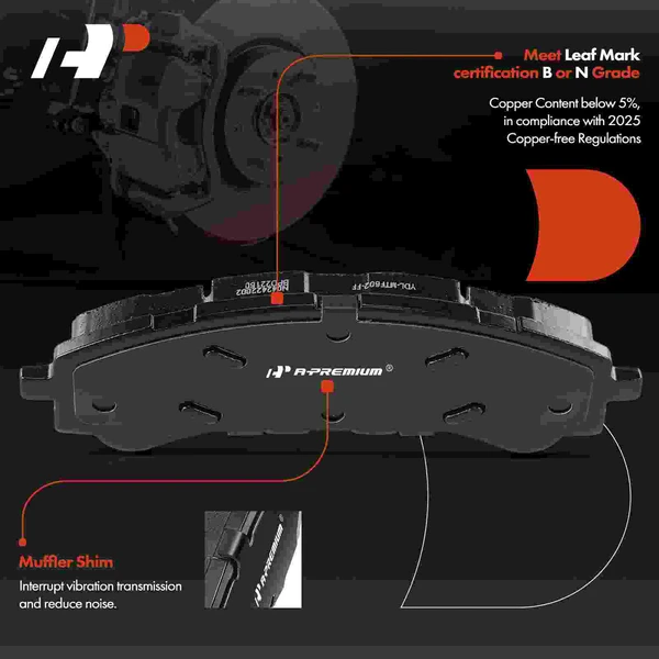 4 Pcs Front Ceramic Brake Pads for Ford Bronco 2021-2023 Ranger 2019-2023