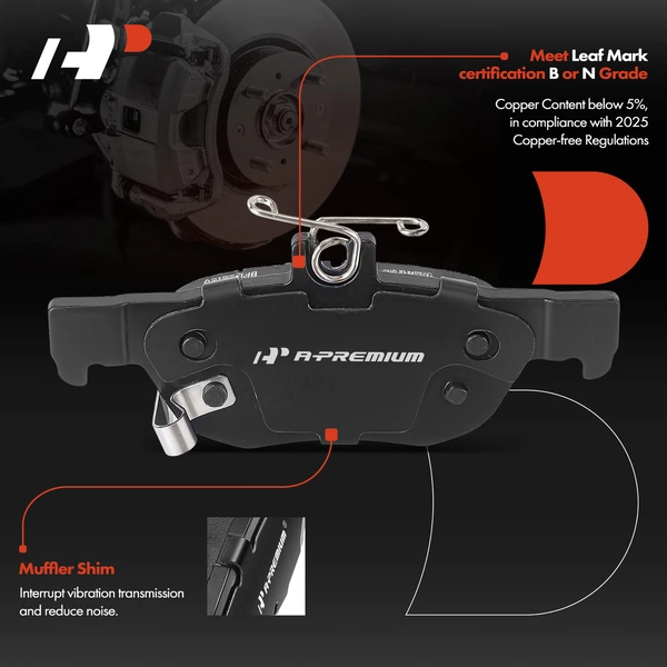 4 Pcs Rear Ceramic Brake Pad for Mazda 3 2019-2023 3 Sport 2019-2022