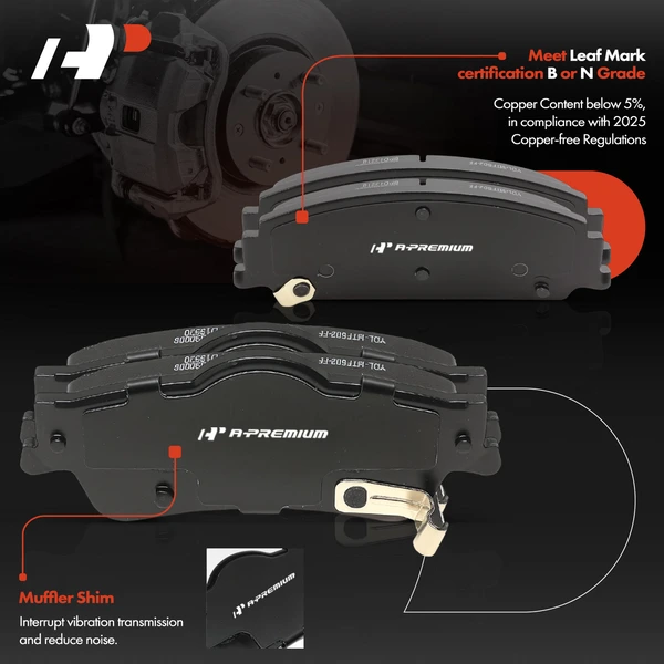 8 Pcs Front & Rear Ceramic Brake Pads with Hardware for Pontiac G8 2008-2009