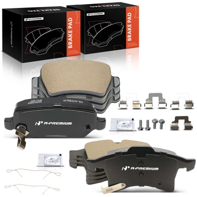 8 Pcs Front & Rear Ceramic Brake Pads with Pad Wear Sensor