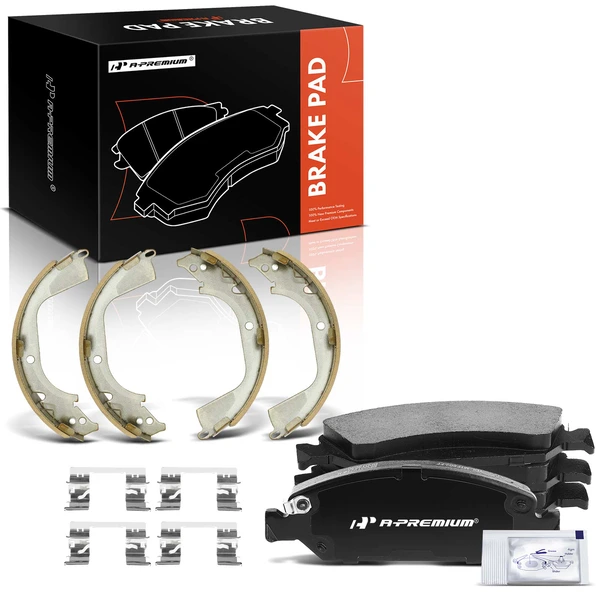 8 Pcs Front Ceramic Brake Pads & Rear Brake Shoes for 2008-2013 Chevrolet Silverado 1500