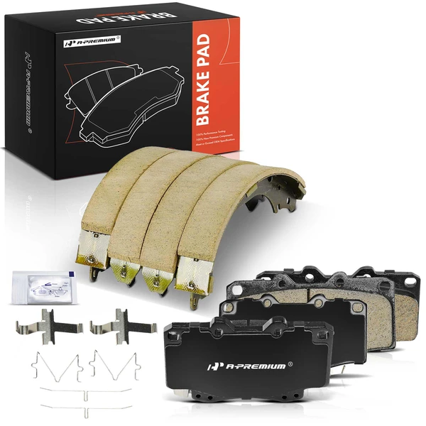 8 Pcs Front Ceramic Brake Pads & Rear Brake Shoes for Toyota 4Runner 90-00 Pickup Tacoma 4WD