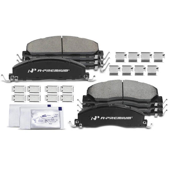 8 Pcs Front & Rear Ceramic Brake Pads with Sensor for 2009-2010 Dodge Ram 3500