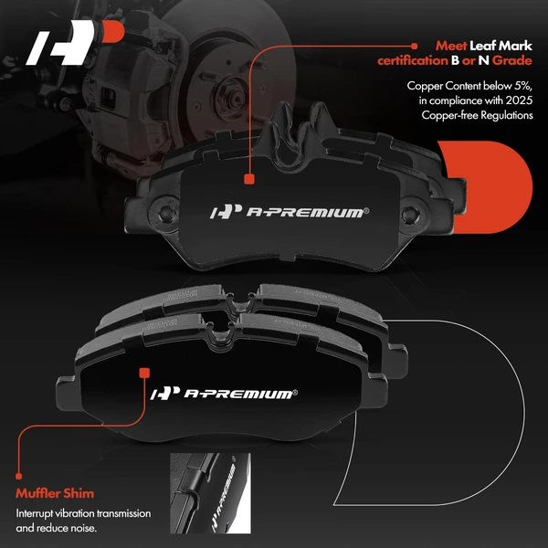 8 Pcs Front & Rear Ceramic Brake Pads for Dodge Sprinter 2500 07-09 Freightliner