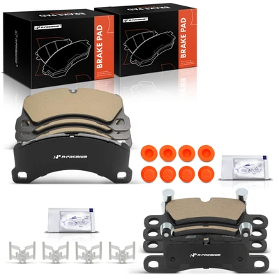 8 Pcs Front & Rear Ceramic Brake Pads with Hardware