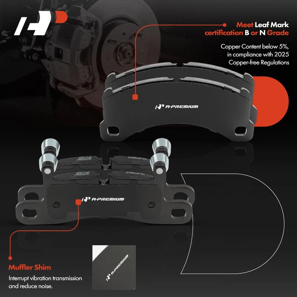 8 Pcs Front & Rear Ceramic Brake Pads with Hardware for Porsche Cayenne 2011-2018