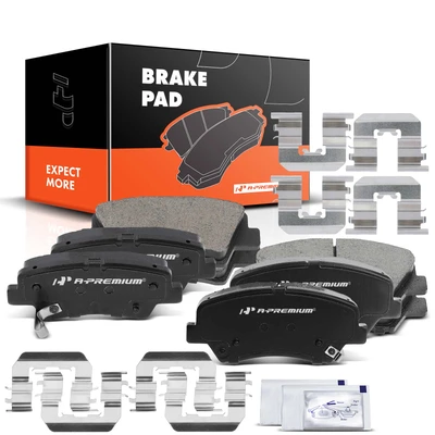8 Pcs Front & Rear Ceramic Brake Pads with Sensor