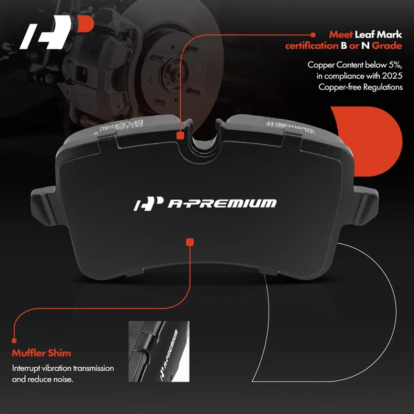 4 Pcs Rear Ceramic Brake Pads with Hardware for Audi A6 2012-2017 Porsche Macan