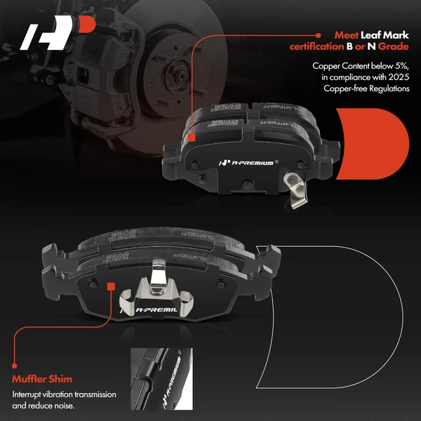 8 Pcs Front & Rear Ceramic Brake Pads for Fiat 500 2012-2019 2-Door