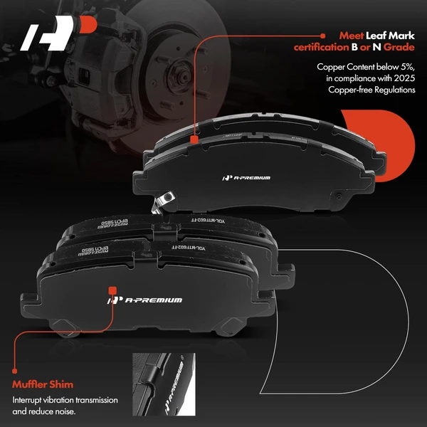 8 Pcs Front & Rear Ceramic Brake Pads with Hardware for Honda Pilot Acura MDX ZDX