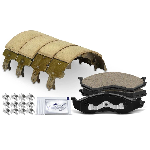 8 Pcs Front Ceramic Brake Pads & Rear Brake Shoes for Jeep Cherokee Comanche Wrangler