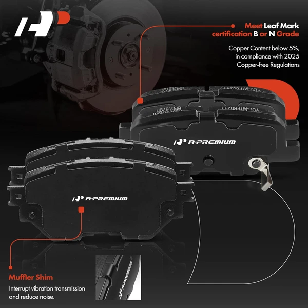 8 Pcs Front & Rear Ceramic Brake Pad for Mazda 3 2014-2018 3 Sport 2014