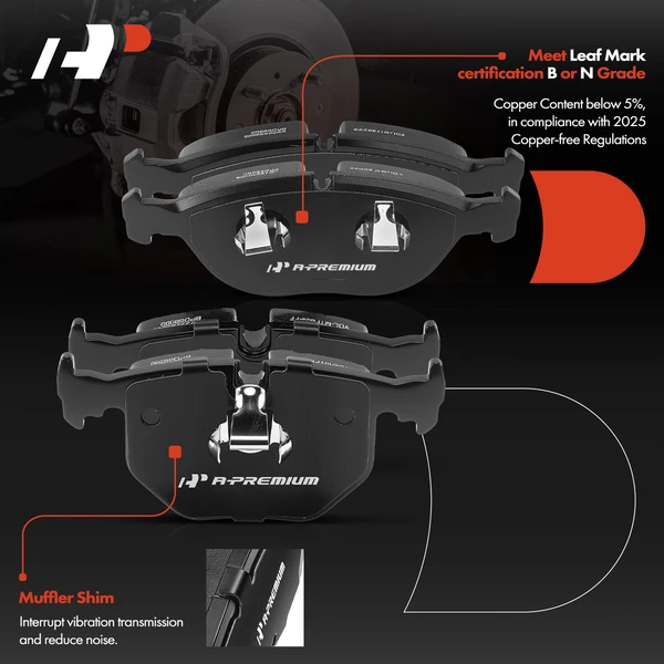 8 Pcs Front & Rear Ceramic Brake Pads with Hardware for BMW 750iL 1995-2001 Z8 Bentley