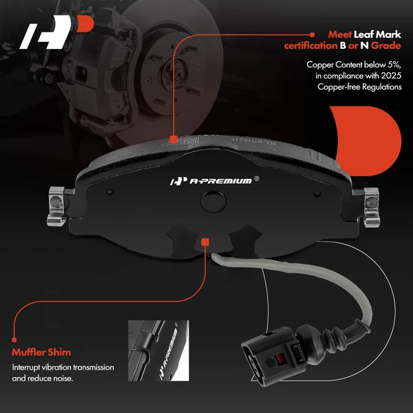 4 Pcs Front Ceramic Brake Pads for Audi A3 15-16 A3 TT Quattro Volkswagen GTI