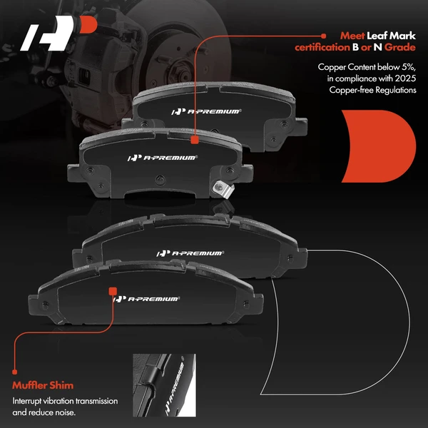 8 Pcs Front & Rear Ceramic Brake Pads for Ford Mustang 2021 Mach 1 Coupe 2-Door