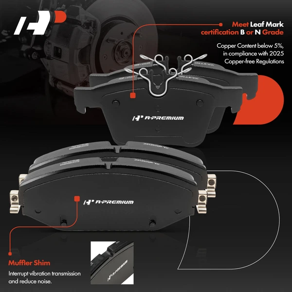 8 Pcs Front & Rear Ceramic Brake Pads with Hardware for Mercedes-Benz C300 2015-2021