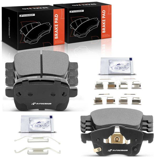 8 Pcs Front & Rear Ceramic Brake Pads with Hardware for Fiat 500L 2014-2020