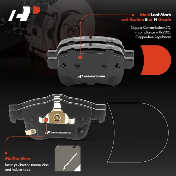 8 Pcs Front & Rear Ceramic Brake Pads with Hardware for Fiat 500L 2014-2020