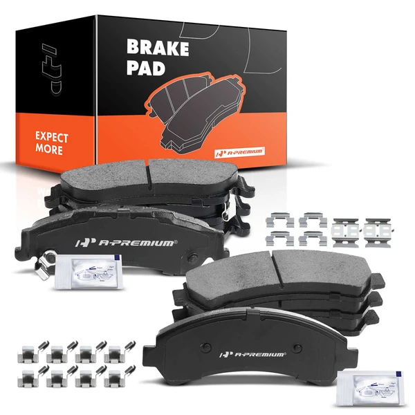 8 Pcs Front & Rear Ceramic Brake Pads with Sensor for 1998-2004 GMC Sonoma