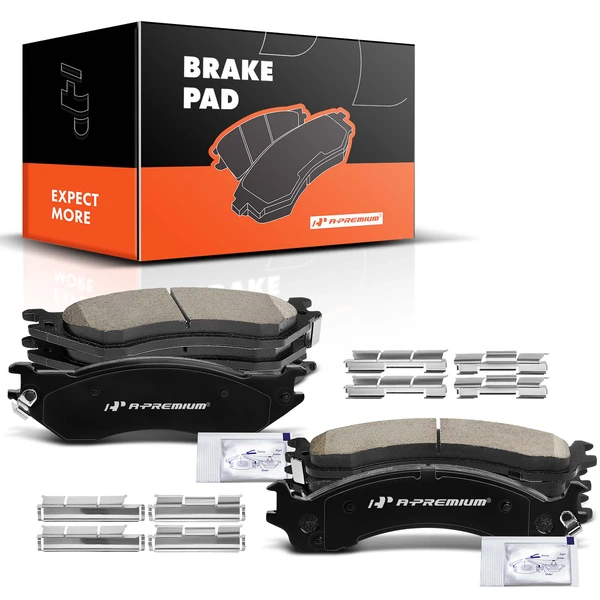 8 Pcs Front & Rear Ceramic Brake Pads with Sensor for 2001-2002 Dodge Ram 2500