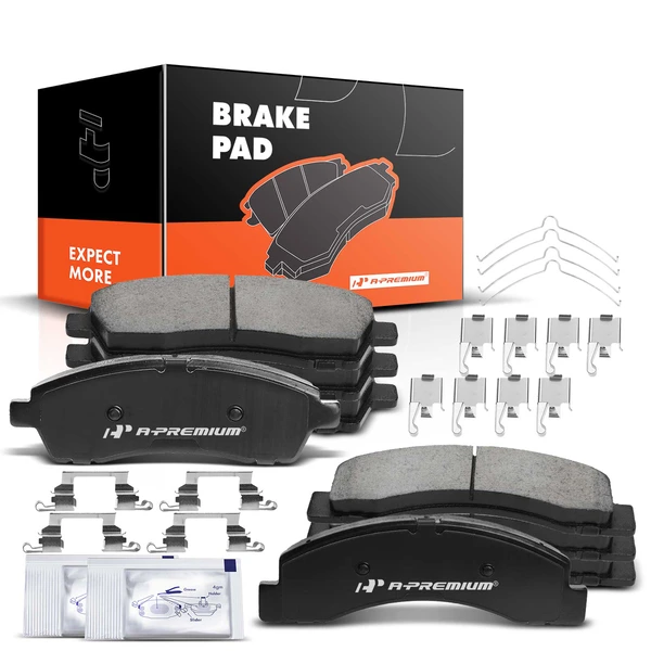 8 Pcs Front & Rear Ceramic Brake Pads for 1999-2004 Ford F-350 Super Duty