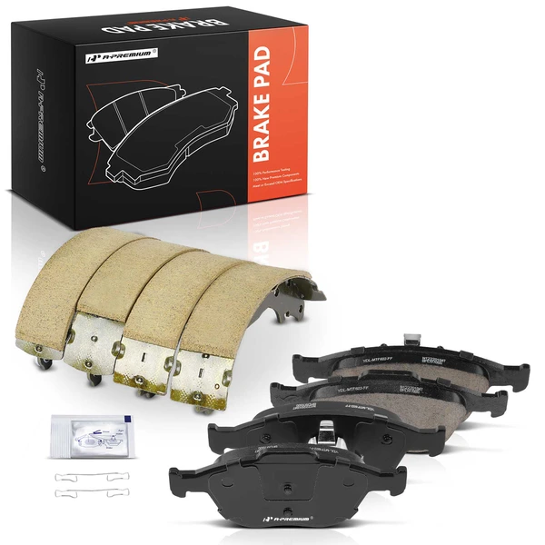 8 Pcs Front Ceramic Brake Pads & Rear Brake Shoes for 2010-2013 Ford Transit Connect