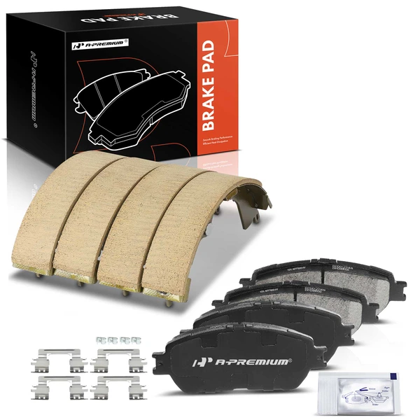 8 Pcs Front Ceramic Brake Pads & Rear Brake Shoes for Toyota Sienna 2004-2010 Rear Drum Brake