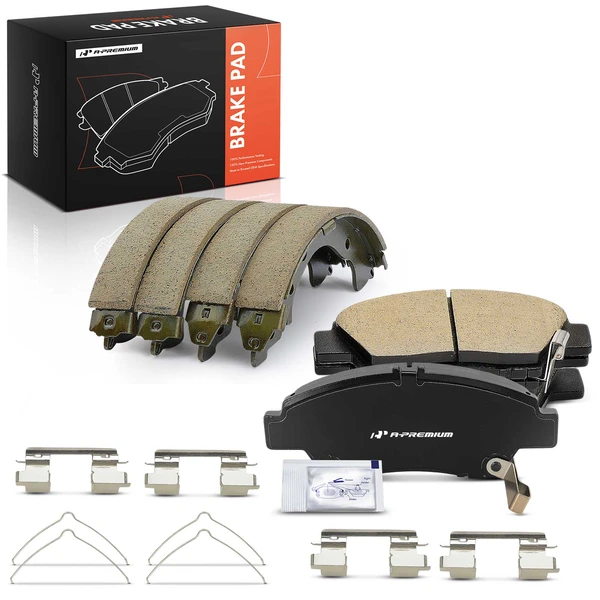 8 Pcs Front Brake Pads & Rear Brake Shoes for Honda Fit 2009-2013 2015-2020