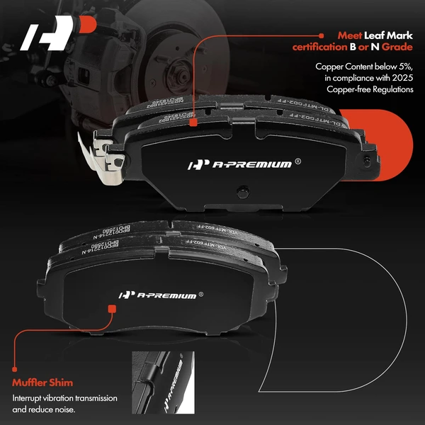 8 Pcs Front & Rear Ceramic Brake Pads for Mazda CX-9 2016-2022