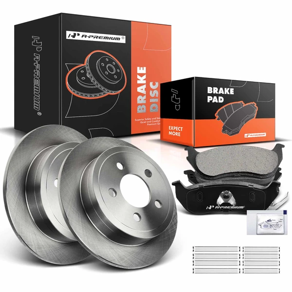 2003-2007 Jeep Liberty Disc Brake Rotors and Ceramic Pads Kit, 6 Pcs, Rear Driver & Passenger, A-Premium, APBRPR001