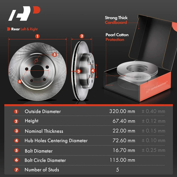 Disc Brake Rotors and Ceramic Pads Kit, 6 Pcs, Rear Driver & Passenger, A-Premium, APBRPR009