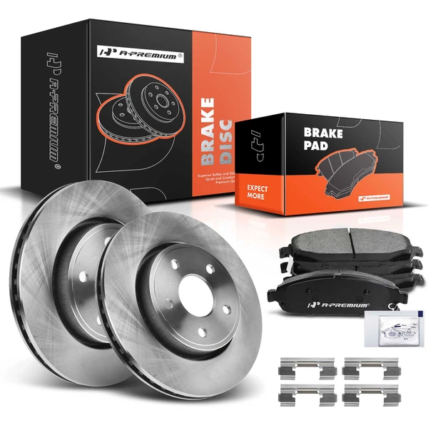 2005-2010 Jeep Grand Cherokee Disc Brake Rotors and Ceramic Pads Kit, 6 Pcs, Front Driver & Passenger, A-Premium, APBRPR138