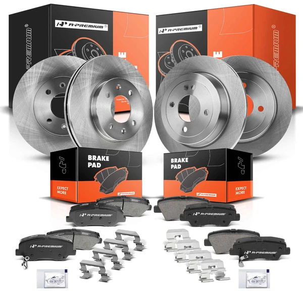 2012-2017 Kia Rio Disc Brake Rotors and Ceramic Pads Kit, 12 Pcs, Front & Rear, A-Premium, APBRPR011