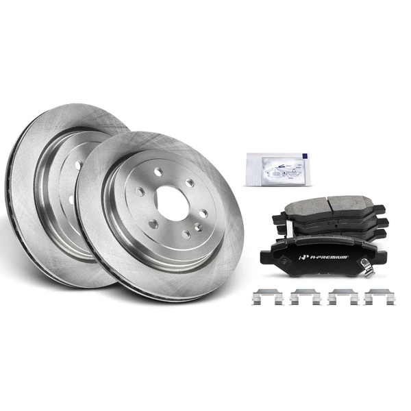 2010-2015 Cadillac SRX Disc Brake Rotors and Ceramic Pads Kit, 6 Pcs, Rear Driver & Passenger, A-Premium, APBRPR045