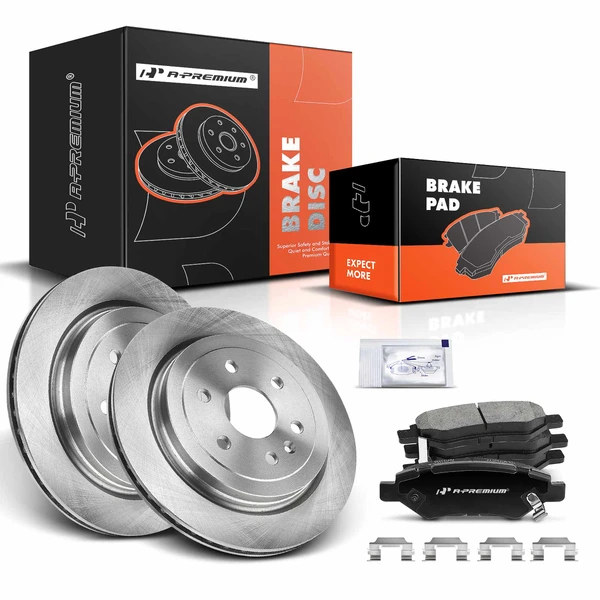 Disc Brake Rotors and Ceramic Pads Kit, 6 Pcs, Rear Driver & Passenger, A-Premium, APBRPR045
