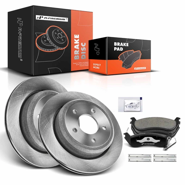 Disc Brake Rotors and Ceramic Pads Kit, 6 Pcs, Rear Driver & Passenger, A-Premium, APBRPR047