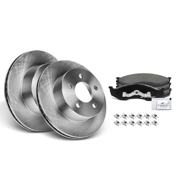 1999-2006 Jeep Wrangler Disc Brake Rotors and Ceramic Pads Kit, 6 Pcs, Front Driver & Passenger, A-Premium, APBRPR440