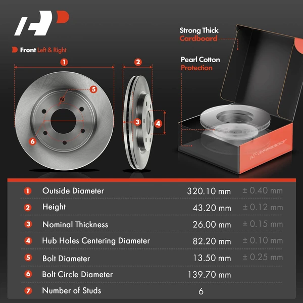 Disc Brake Rotors and Ceramic Pads Kit, 6 Pcs, Front Driver & Passenger, A-Premium, APBRPR107