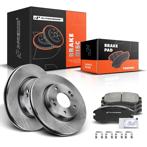 2007-2010 Hyundai Elantra Disc Brake Rotors and Ceramic Pads Kit, 6 Pcs, Front Driver & Passenger, A-Premium, APBRPR450