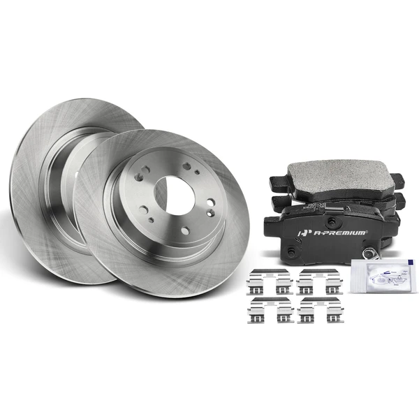 2009-2014 Acura TSX Disc Brake Rotors and Ceramic Pads Kit, 6 Pcs, Rear Driver & Passenger, A-Premium, APBRPR253